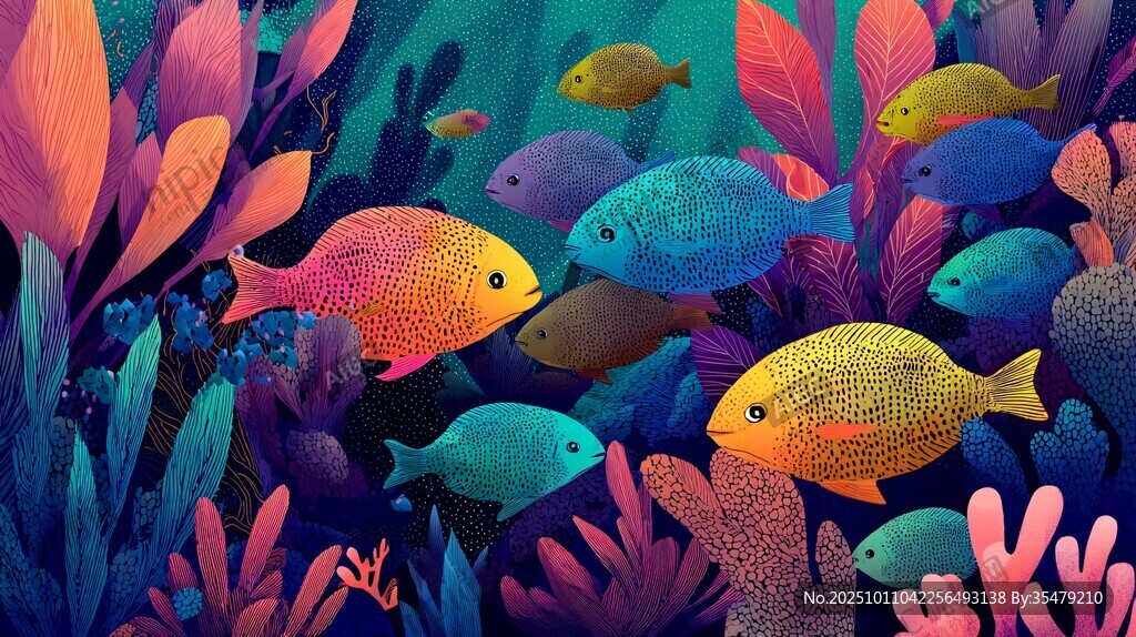 梦幻海底多彩鱼群景观