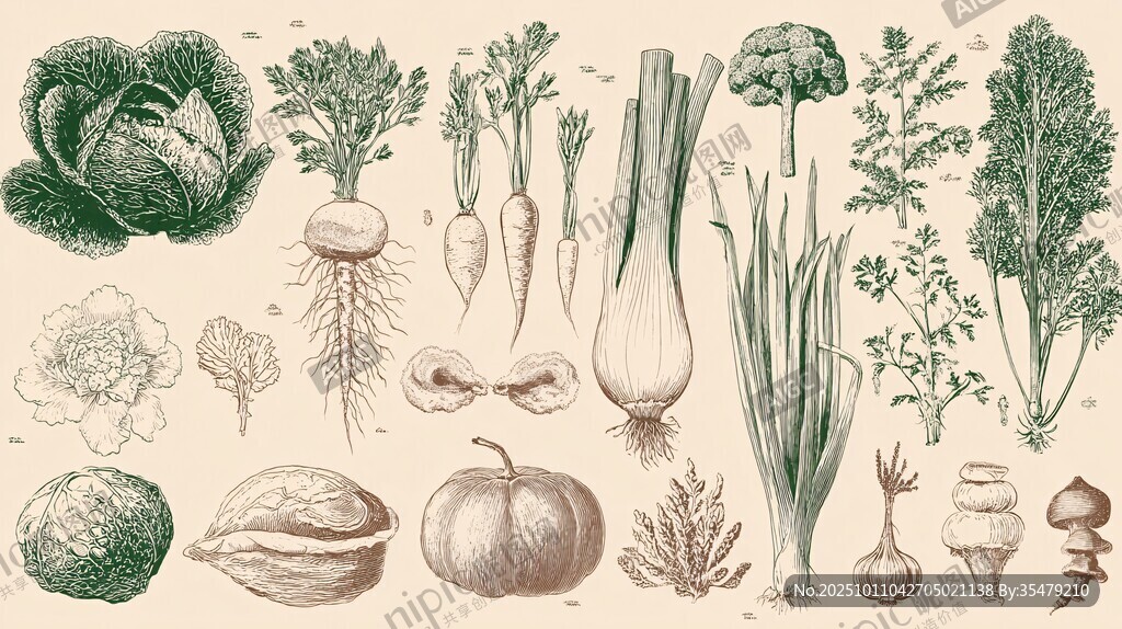 复古风手绘多样蔬菜插画