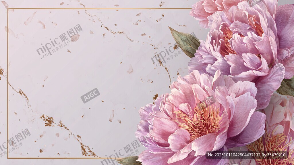 粉紫牡丹大理石背景图