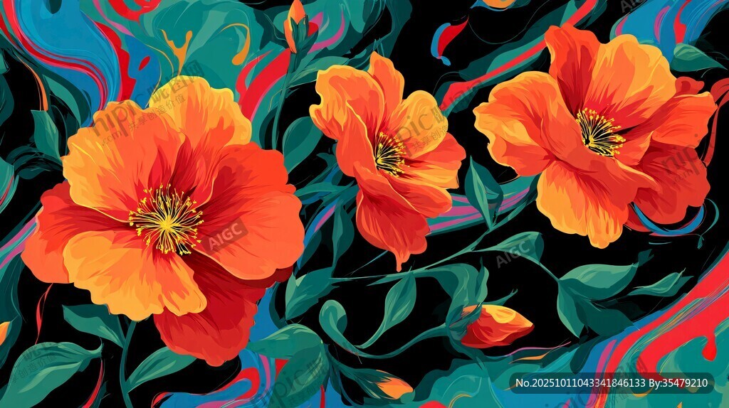 艳丽花卉抽象艺术画作