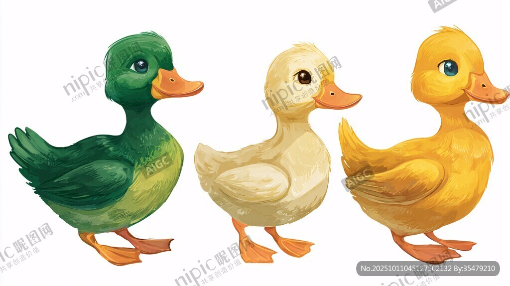 三只可爱小鸭子插画