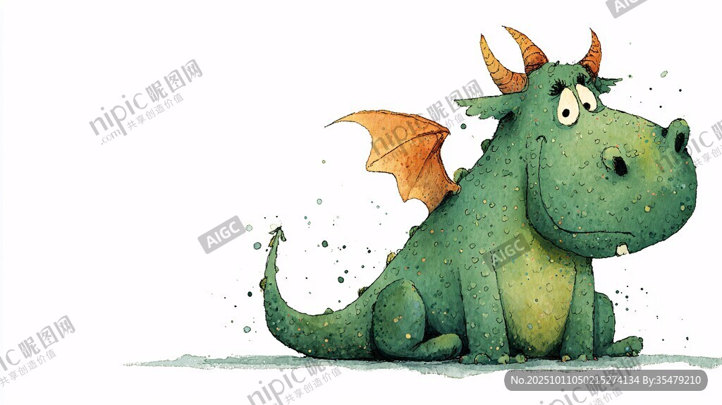 可爱绿龙插画