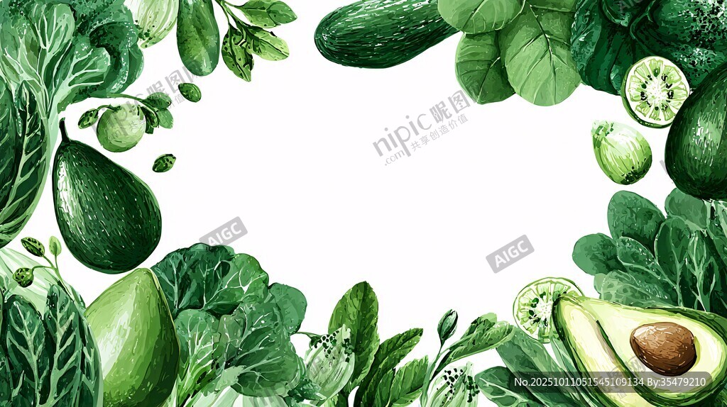 清新绿色蔬菜牛油果边框图