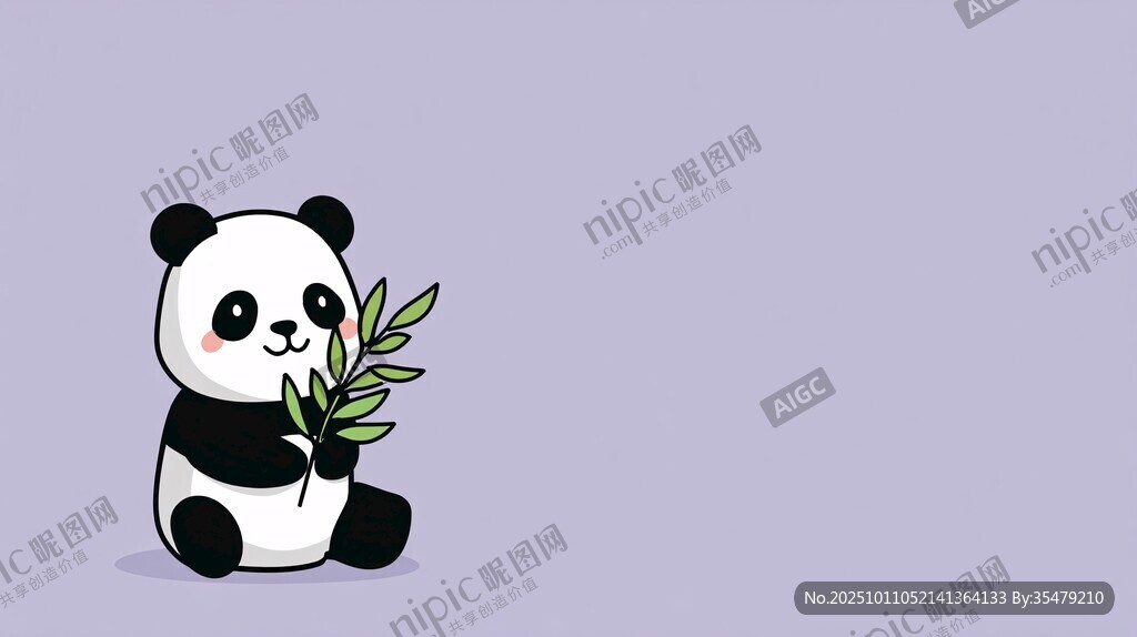 可爱熊猫抱竹叶