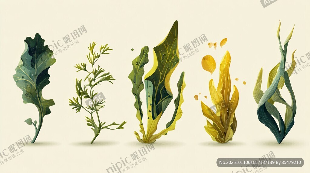 海洋植物插画 多样形态展示