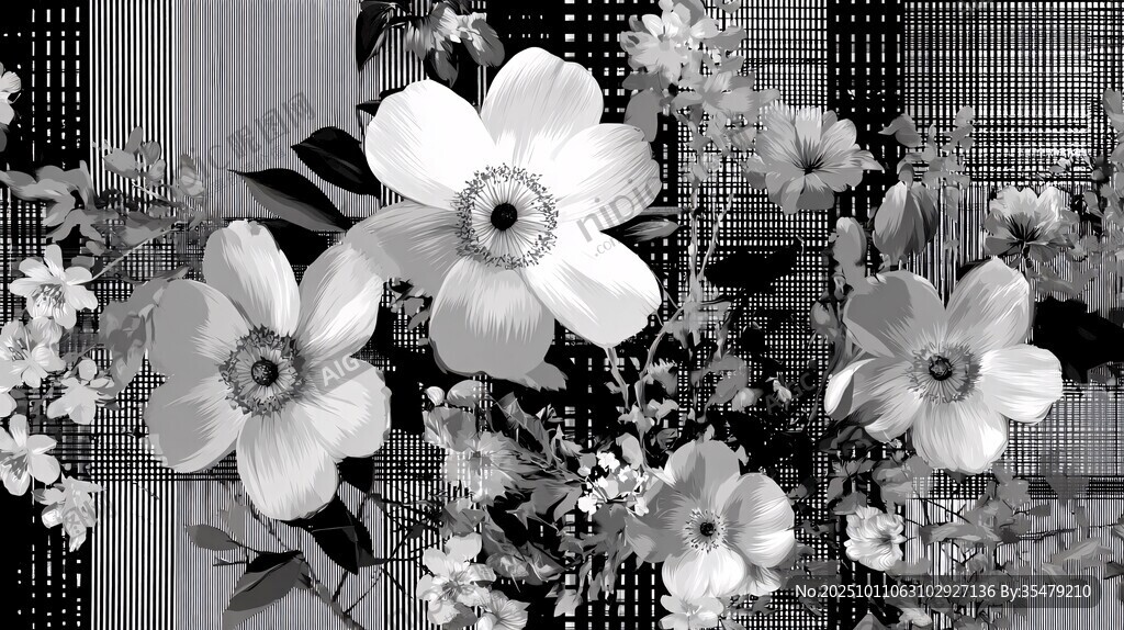 黑白花卉图案装饰画
