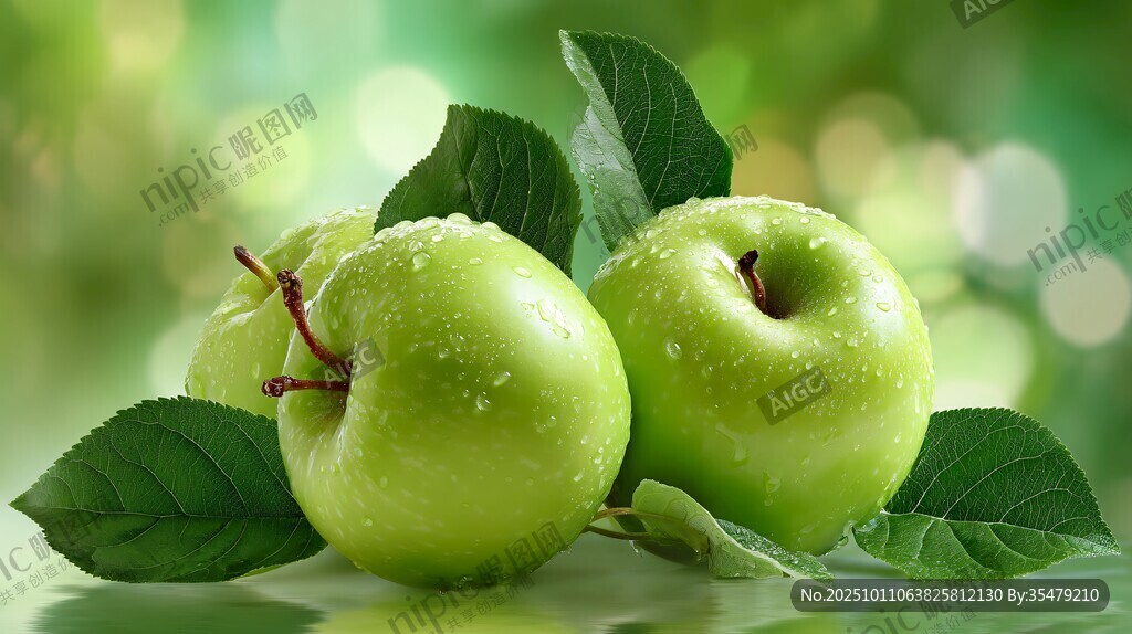 鲜绿带露青苹果