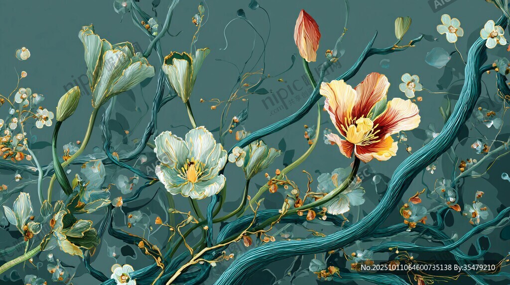 梦幻花卉插画 灵动色彩世界