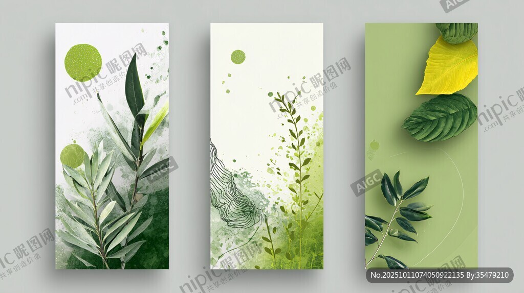 清新绿植三联装饰画