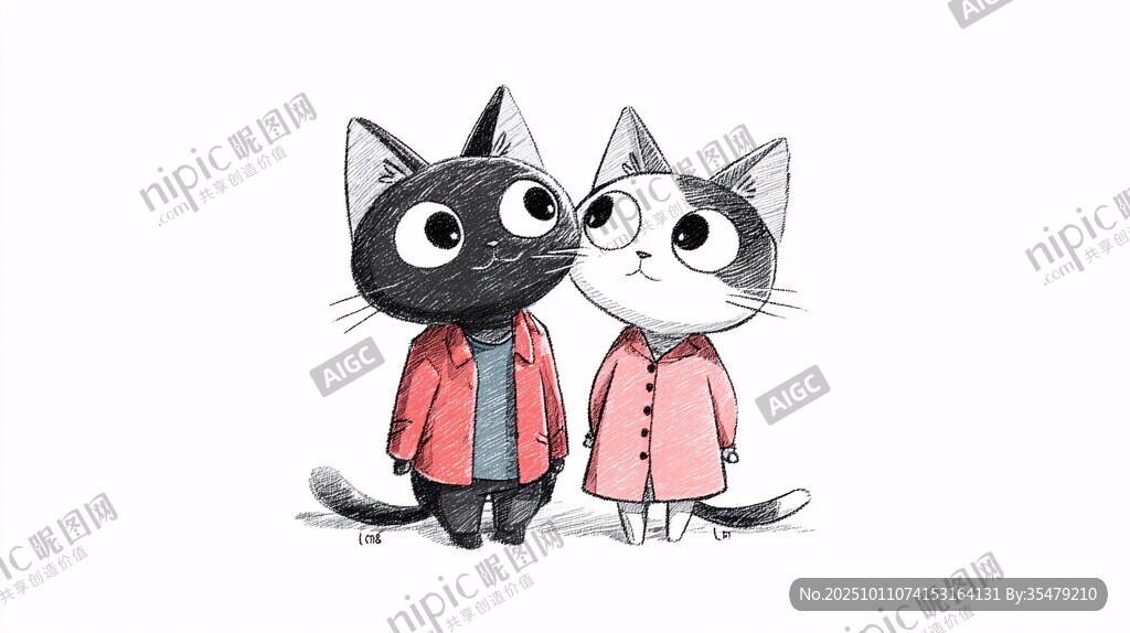 可爱猫咪情侣甜蜜相伴