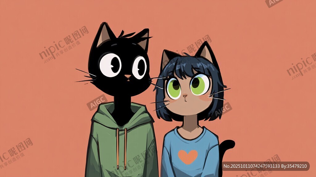 猫耳男女并肩而立