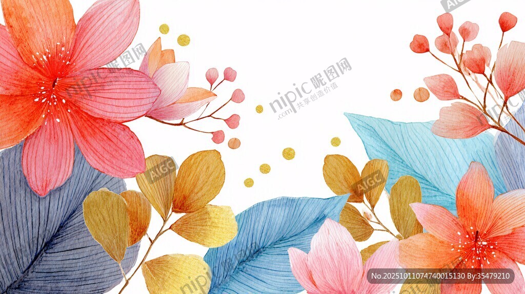 梦幻水彩花卉边框装饰图