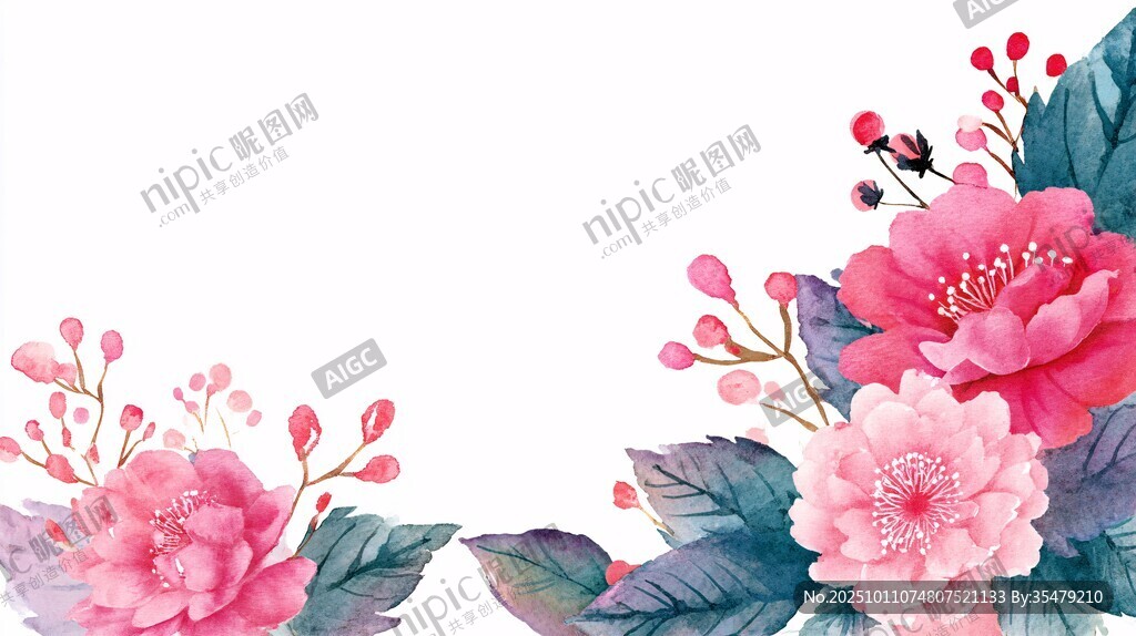 水彩花卉边框装饰图案