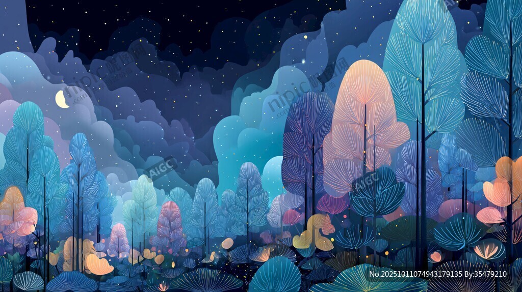 梦幻森林月夜奇幻景象