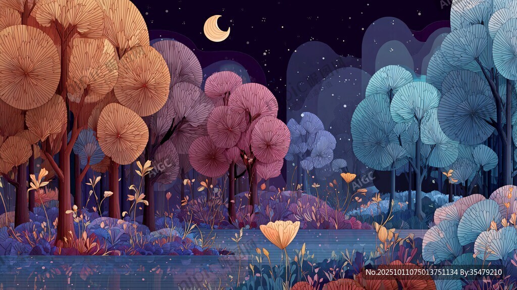 月夜梦幻森林景观