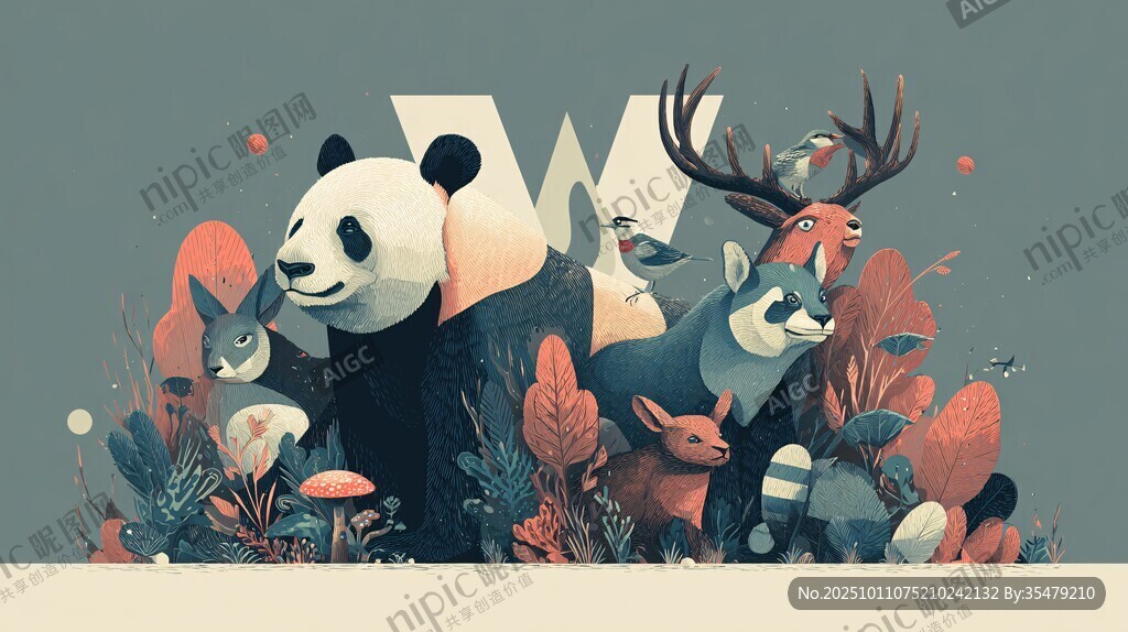 动物欢聚的奇幻森林场景