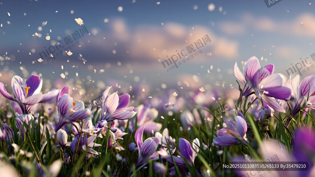 紫色番红花花海梦幻场景