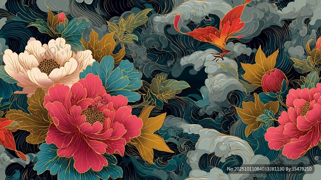 国色天香花鸟中式国风图