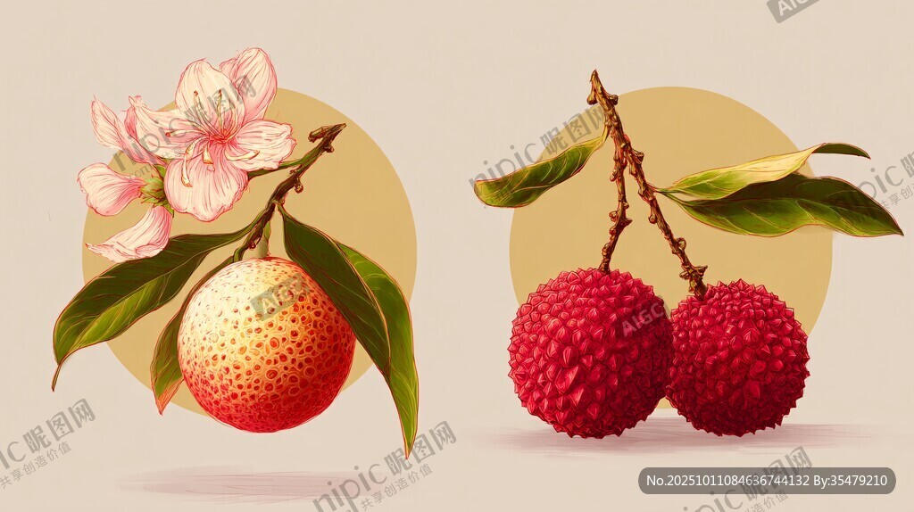 荔枝与花插画图