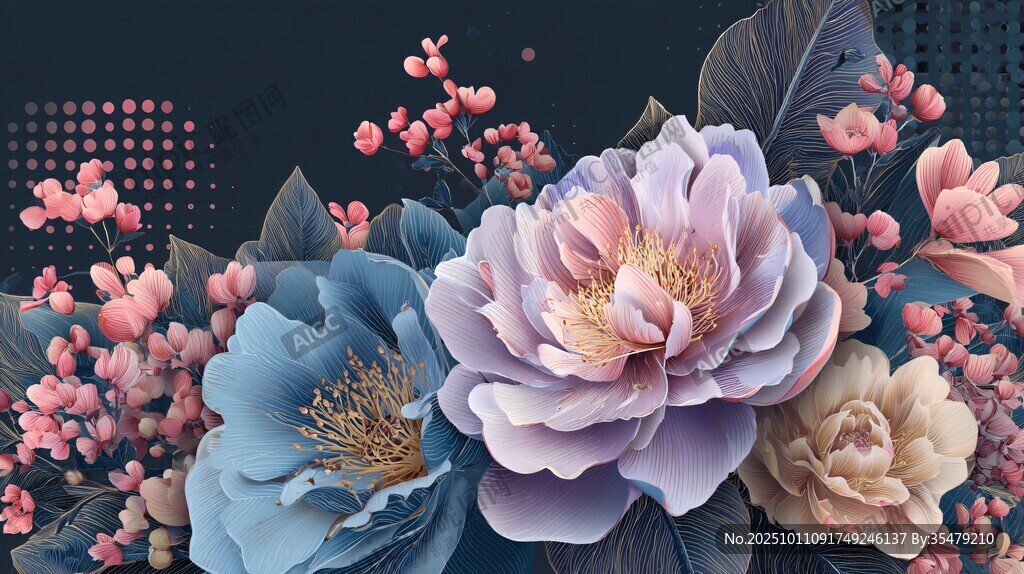 梦幻多彩花卉插画