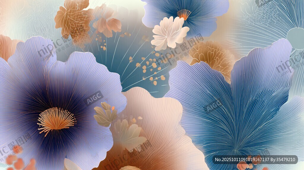 梦幻花卉插画 色彩绚丽