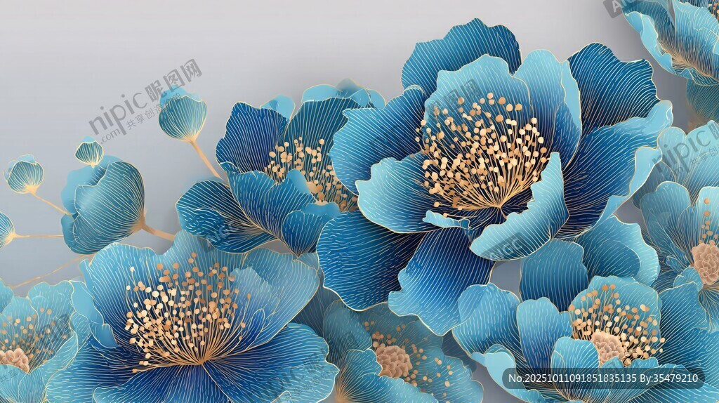 梦幻蓝牡丹花卉艺术图景