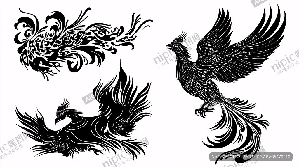 三款精美凤凰纹身图案设计