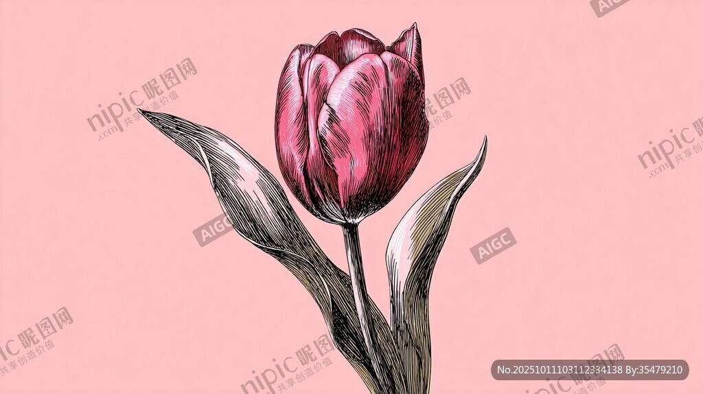 手绘粉色郁金香花卉图