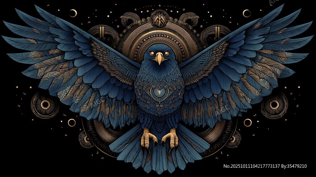 神秘蓝羽飞鸟的奇幻图腾