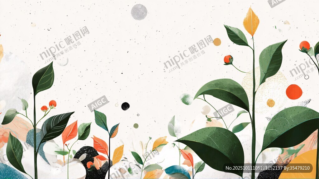 清新植物插画背景图