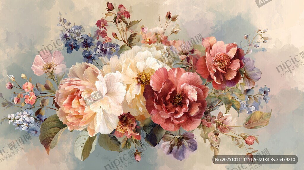 梦幻花卉插画 色彩绚丽