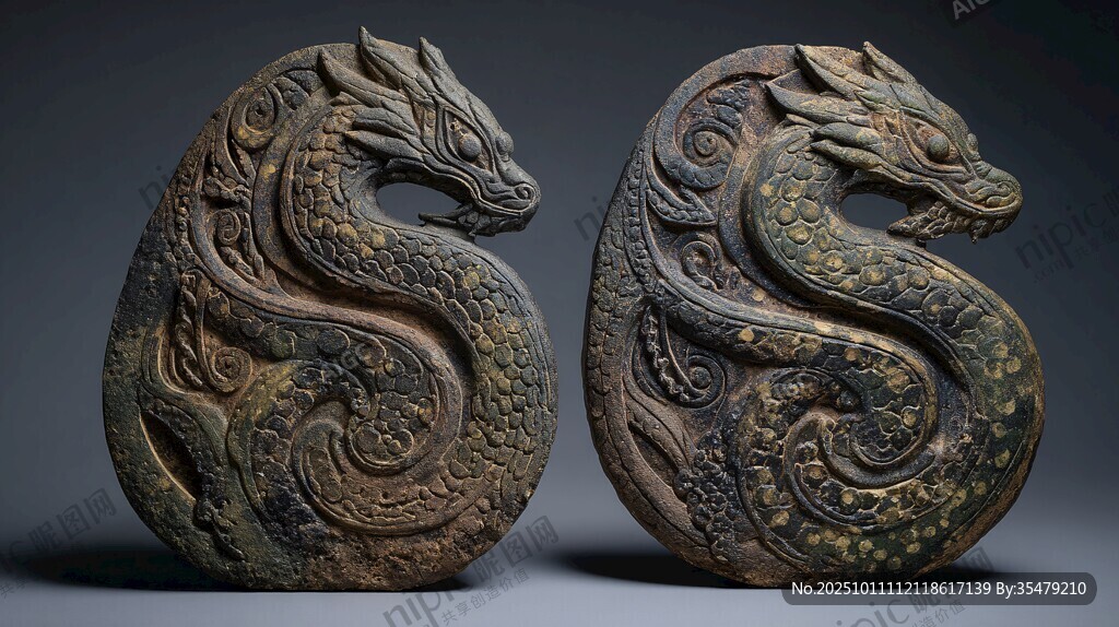 双龙形古器物雕塑艺术品