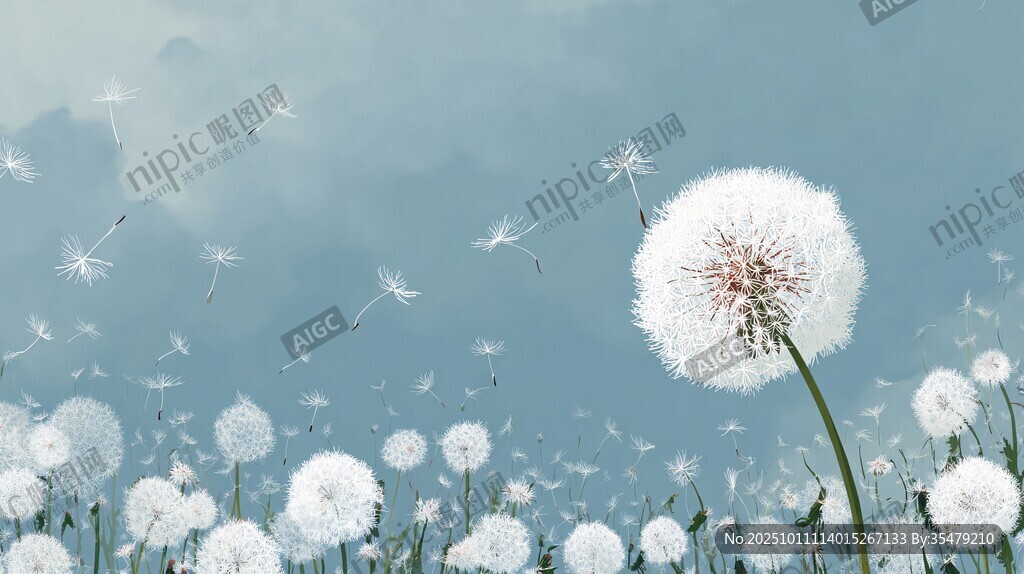 梦幻蒲公英在蓝天中飞舞