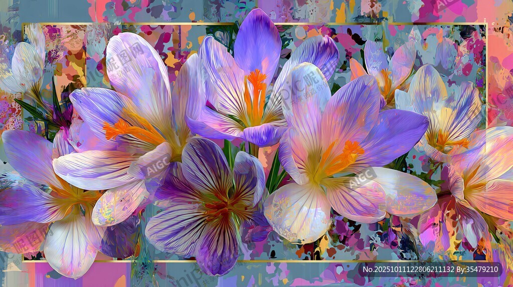 梦幻紫白番红花艺术画