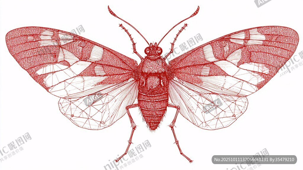 红色花纹飞虫插画