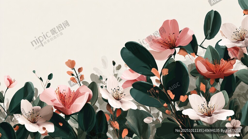 春日繁花绽放插画
