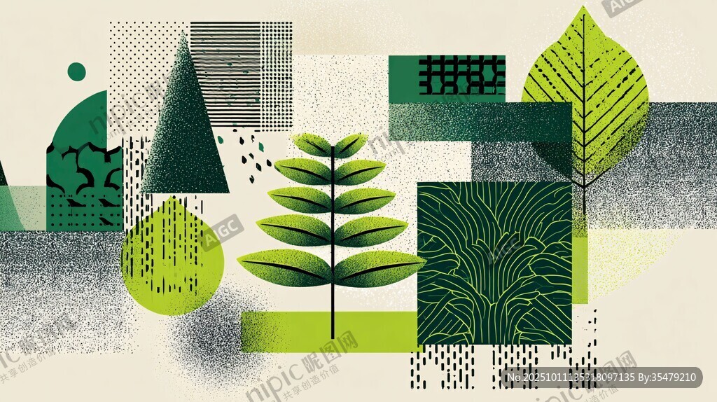 几何绿植抽象艺术插画