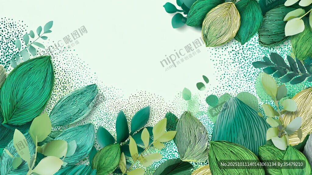 绿叶环绕的清新背景画面