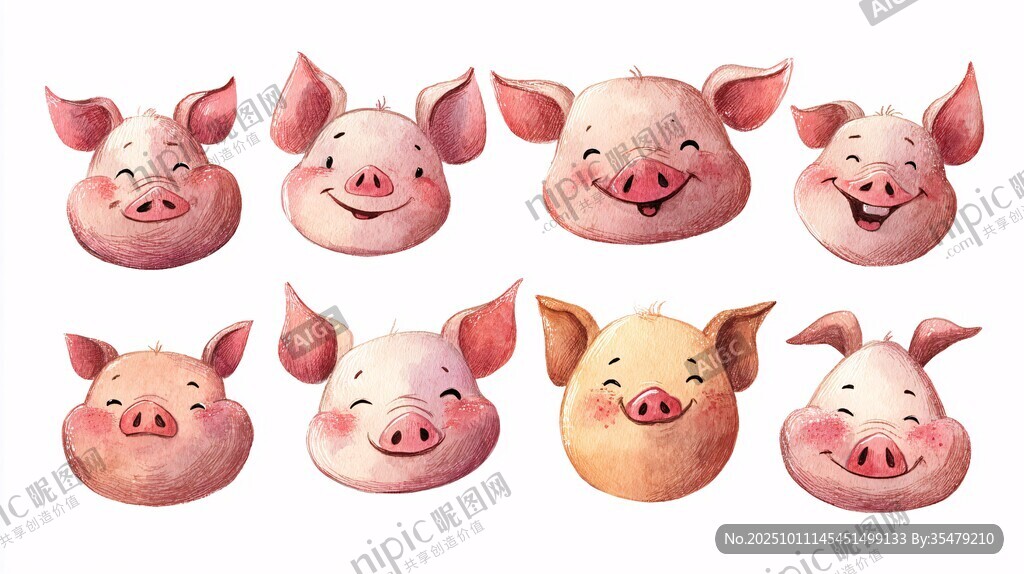 可爱猪脸表情插画集合