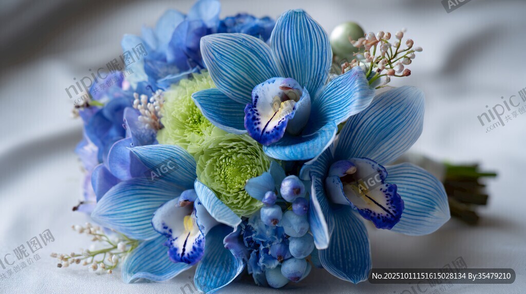 蓝色兰花精美手捧花