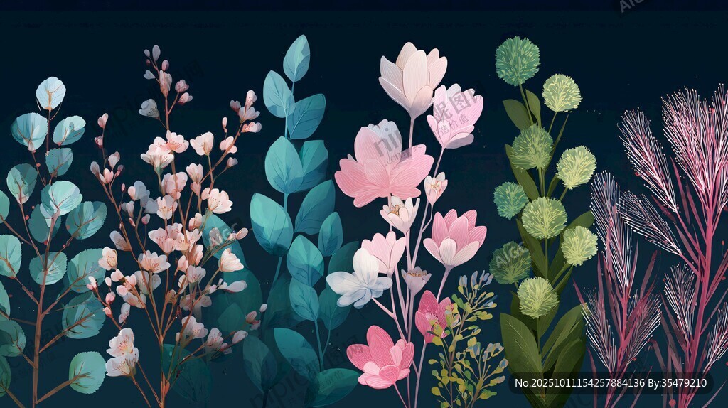 梦幻花卉植物插画集合