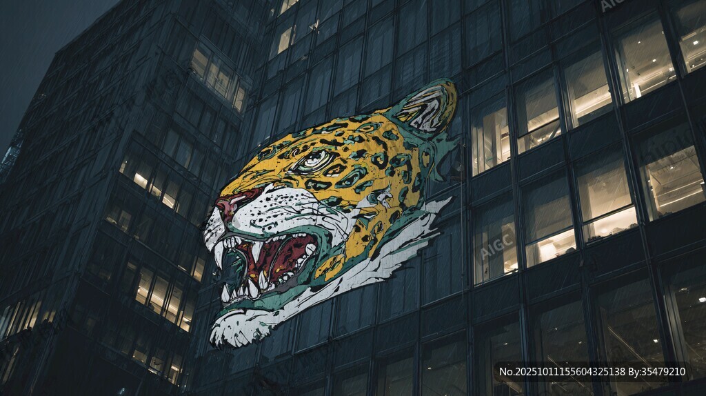 楼体上的斑斓猎豹艺术投影