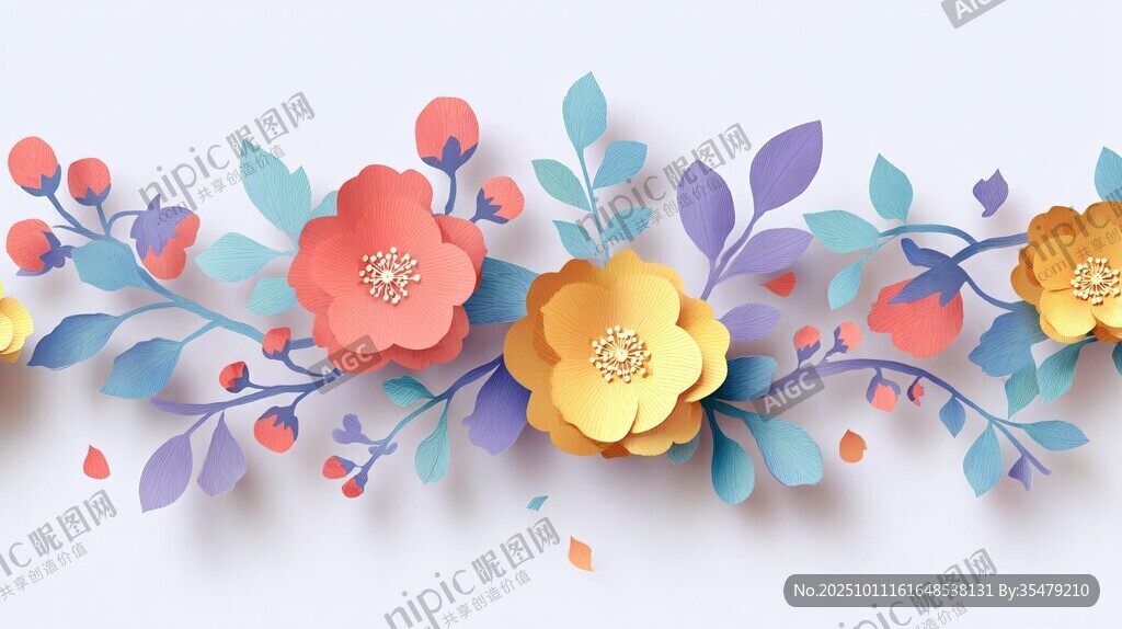 缤纷纸艺花卉装饰图案