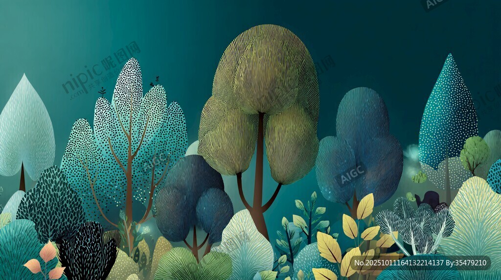 梦幻森林插画 静谧自然之景