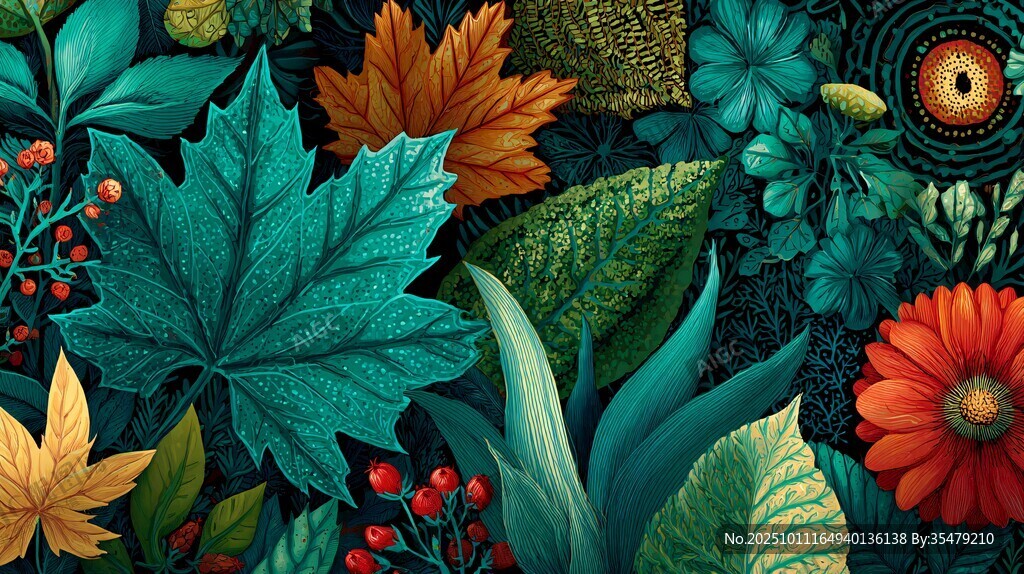 秋日缤纷植物插画