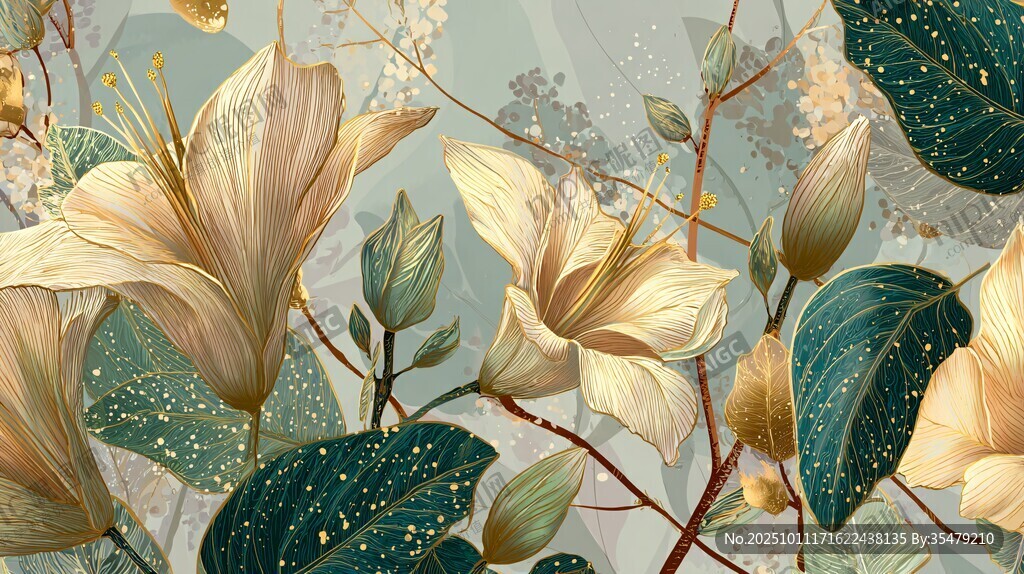 梦幻花卉插画 精致植物景象