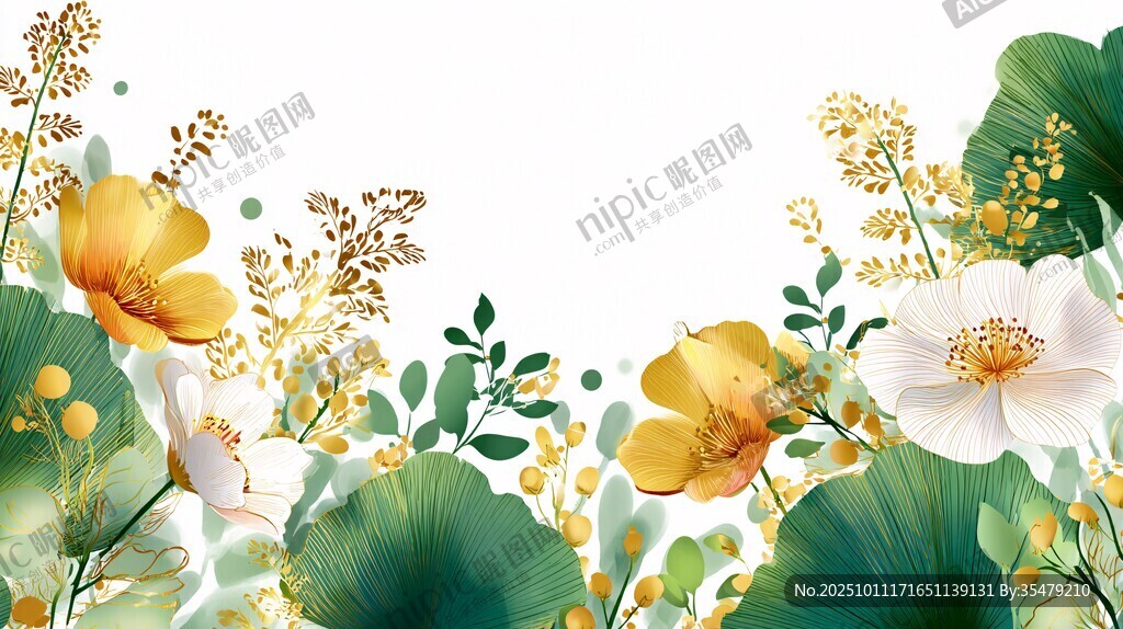 花卉绿叶装饰边框插画