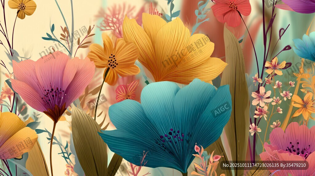 缤纷花卉绘就梦幻自然图景