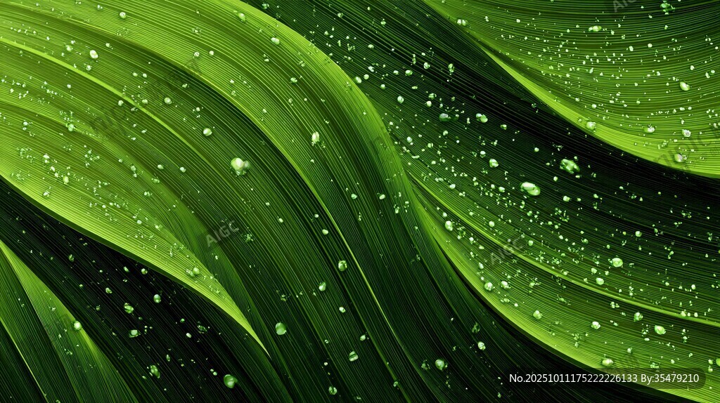 翠绿叶片上的晶莹水珠