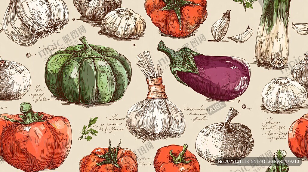 手绘多彩蔬菜图案插画